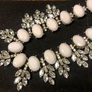Jcrew style statement necklace with gorgeous rhinestone clusters and light grey